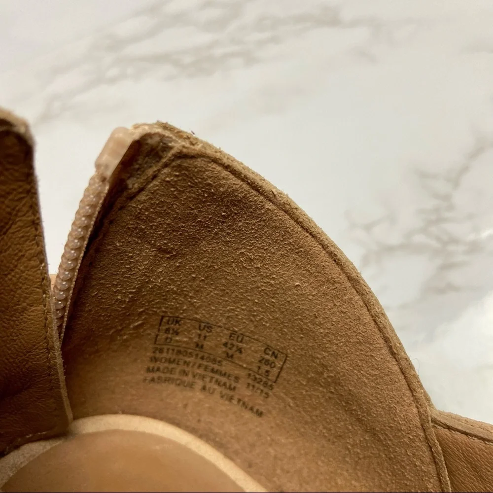 Beige Peep-Toe Cutout Block Heel Bootie